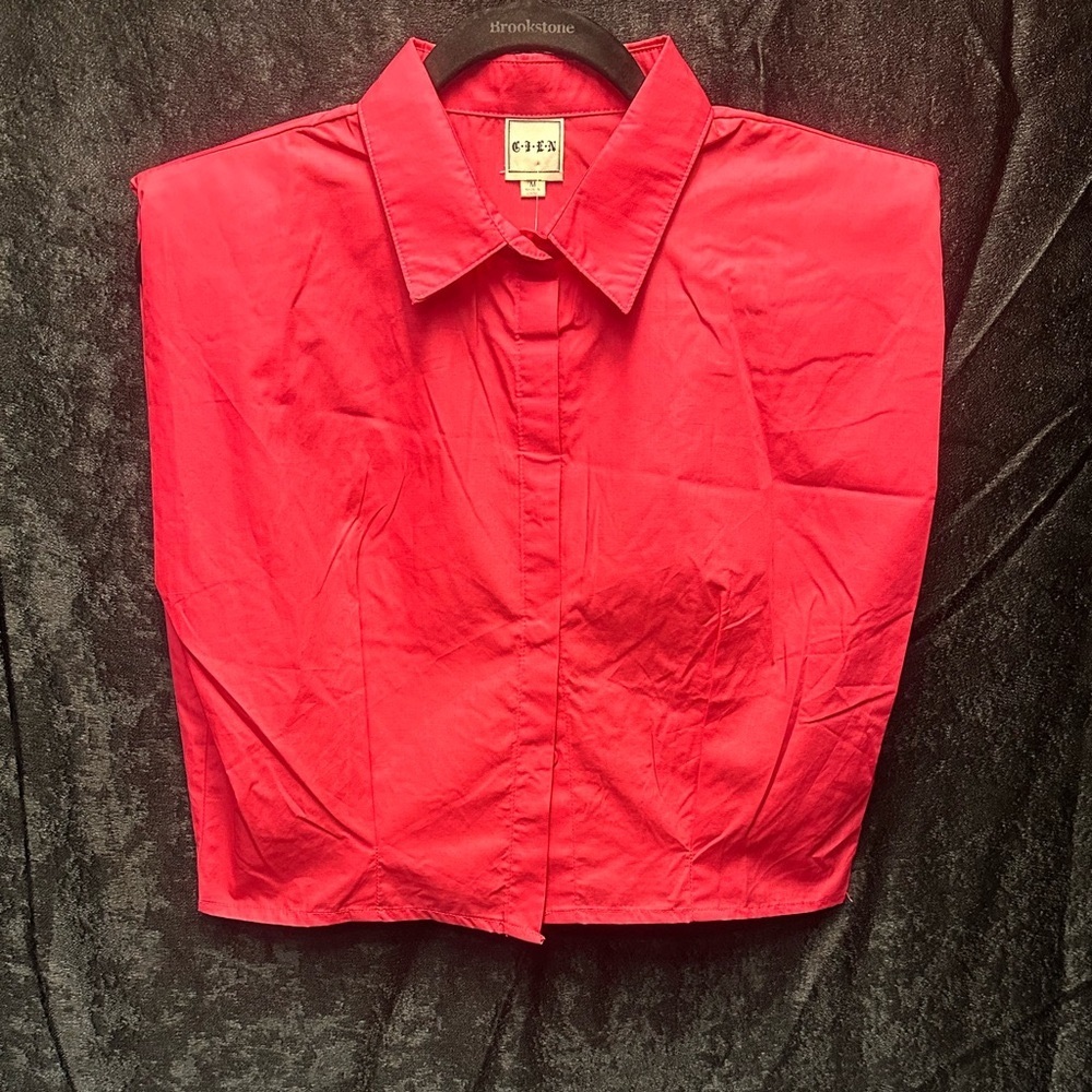 Hot Pink Cropped Muscle Top with Collar - Picture 1 of 2